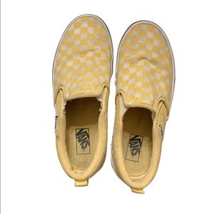 Vans Yellow White Checkerboard Classic Slip On Shoes Girls 4